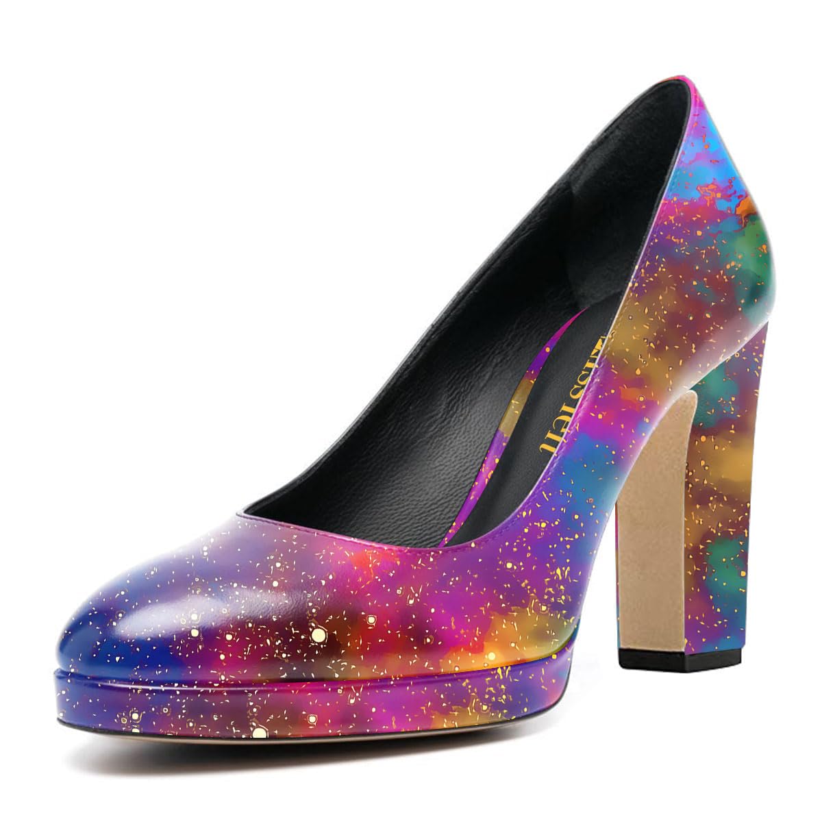 miss left Women Almond Toe Pumps Platform Chunky High Heels | Slip on,Versatile Formal Business Party Shoes