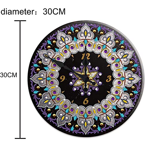 Huacan 5D Diamond Painting Clock Of Iron Sheet Kit For Adults Special Shaped Drill Mandala Flower Diamond Art Kit For Beginner Crystal Rhinestone Painting Art Kit Creative Gift Home Wall Decor 30X30Cm #TOP2