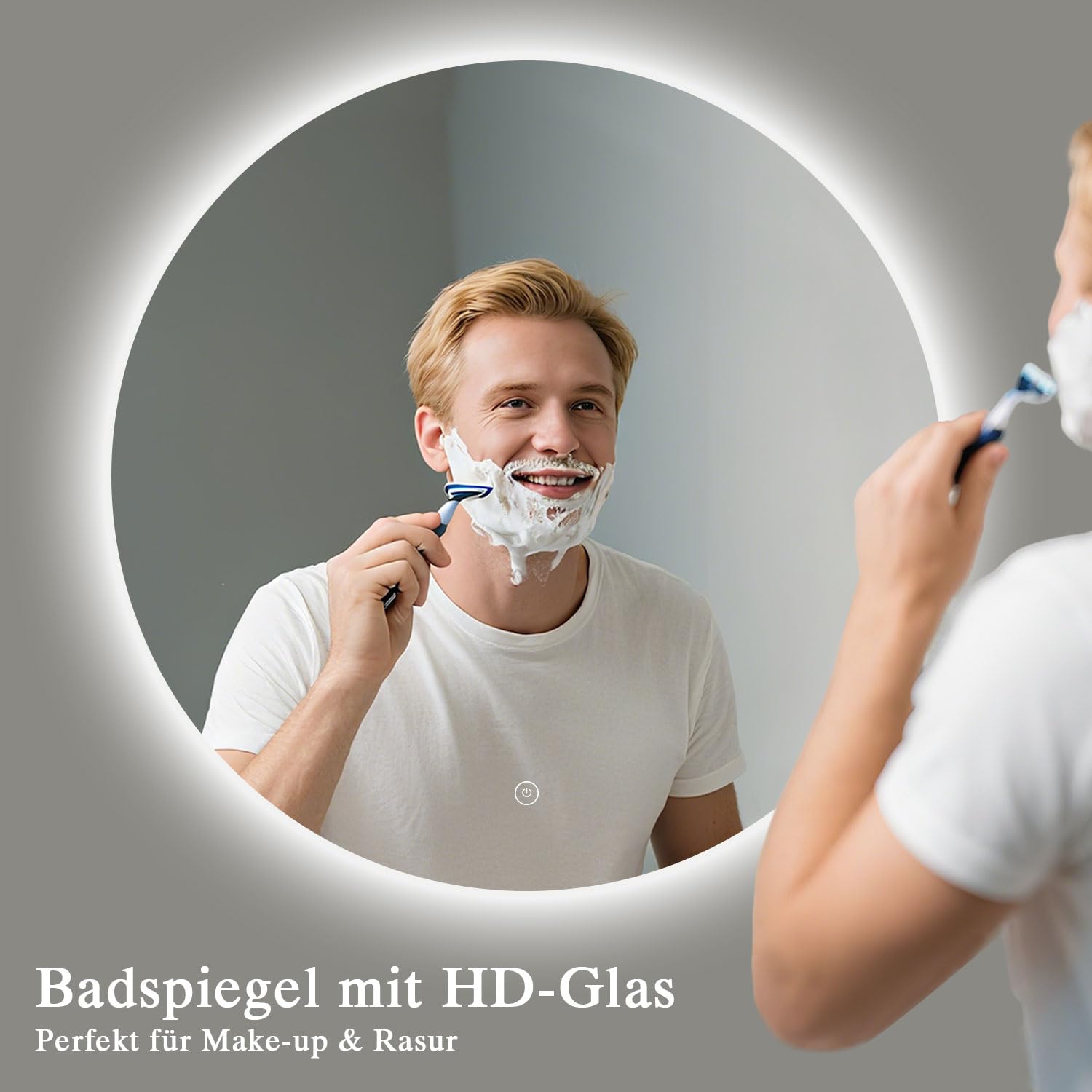 Badspiegel mit Beleuchtung - LED-Badezimmer-Spiegel-Round 50cm,Touch-Schalter,Dimmbar,3 Lichtfarben, Speicherfunktion, Badezimmerspiegel mit HD Sicherheitsgla - Explosionsschutz Wandspiegel