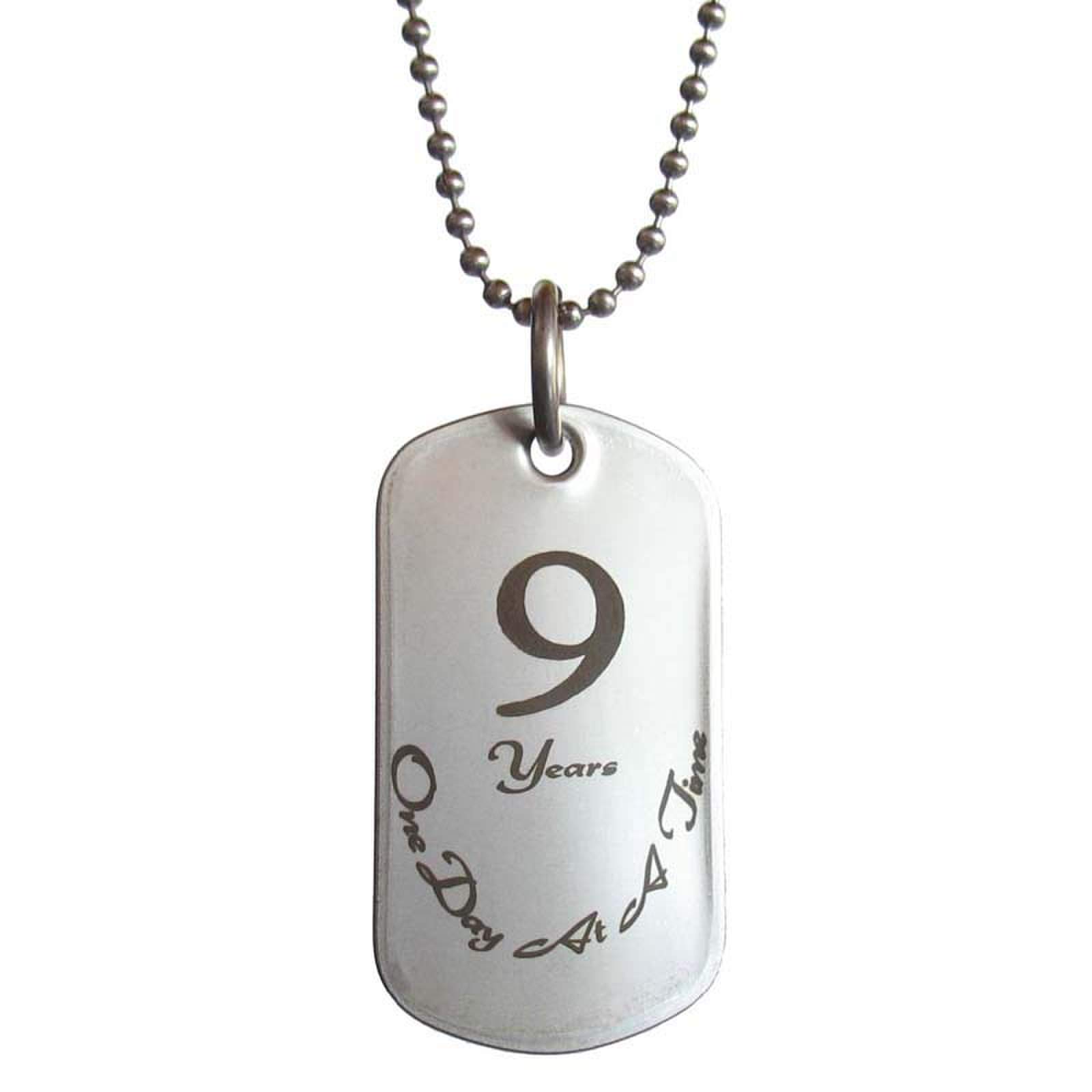 Serenity is Forever 9 Year Sobriety Anniversary Stainless Steel Dog Tag Necklace for Sober Birthday AA Alcoholics Anonyous NA Narcotics Anonymous