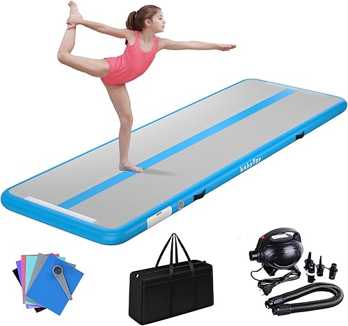 kxbyToy - Colchoneta inflable de gimnasia de 4 pulgadas de grosor para uso doméstico, entrenamiento, animadora, yoga de 10, 13, 16, 20 pies con