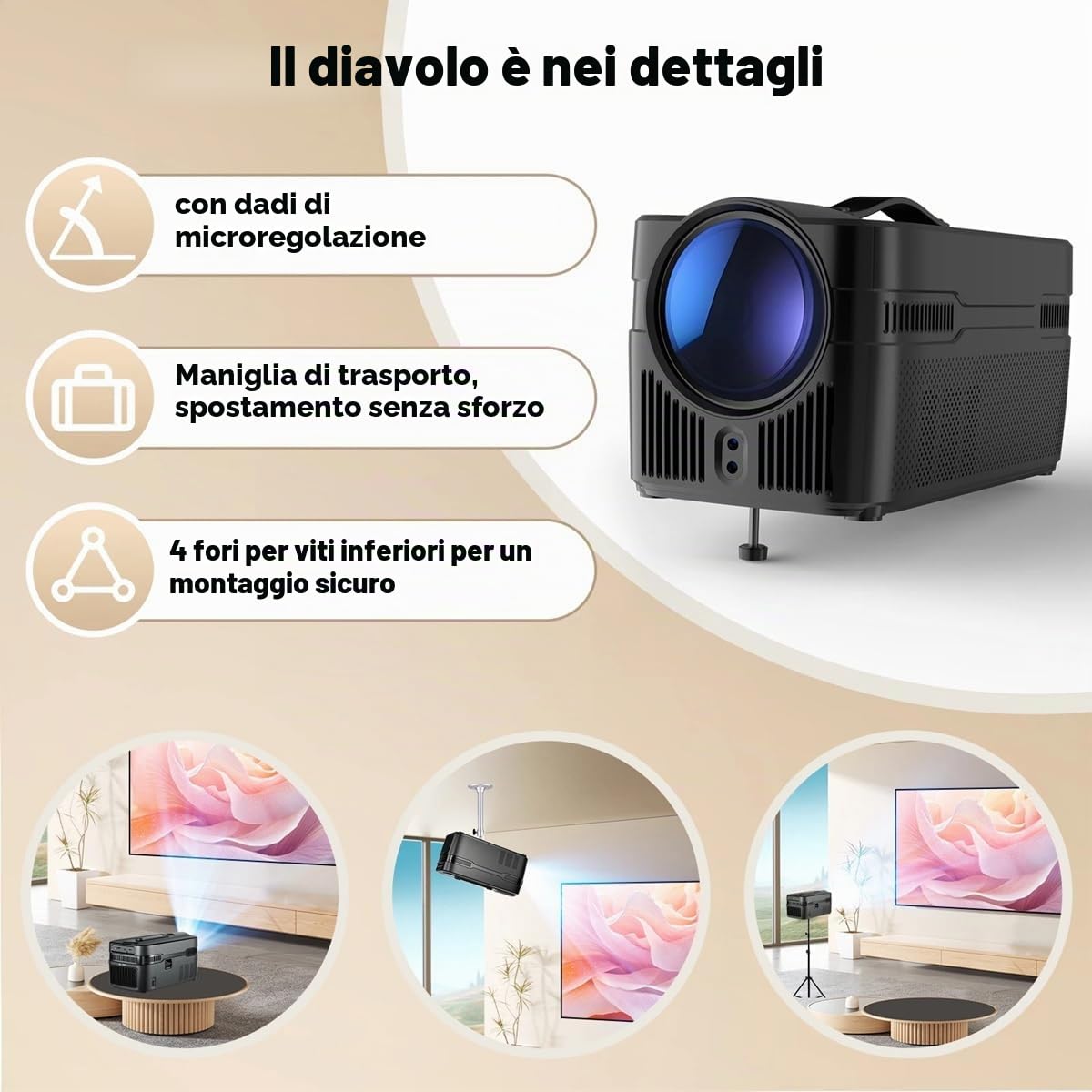 Proiettore 900ANSI HY450 C con punto automatico 8K 1080P Ultra HD Porta Allwinner H716 BT5.4 decorazione automatica Home cinema video