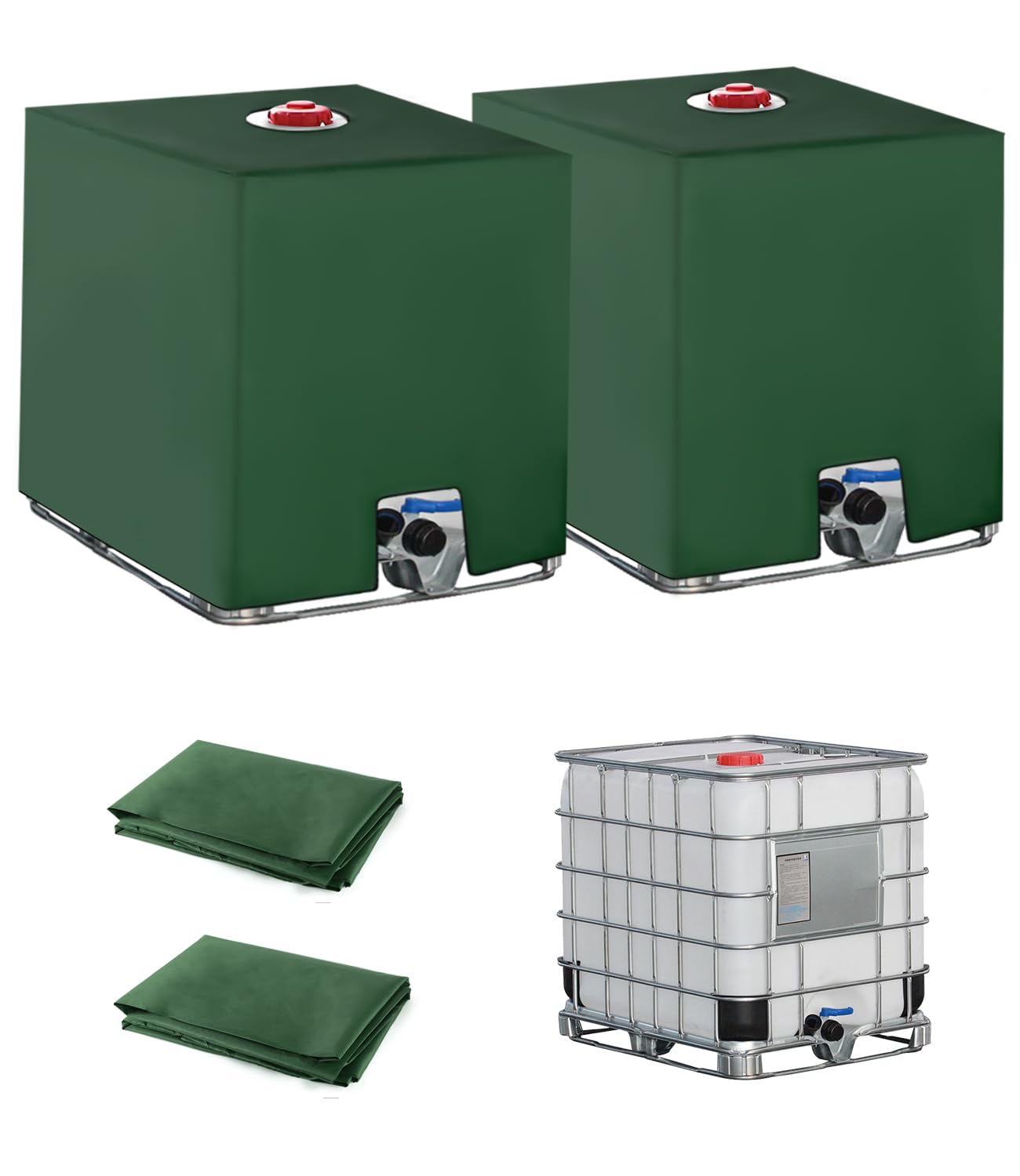 Tixexo 2er-Set IBC Tank Abdeckplane - UV-Schutz Für 1000L Wassertanks 116x100x120cm