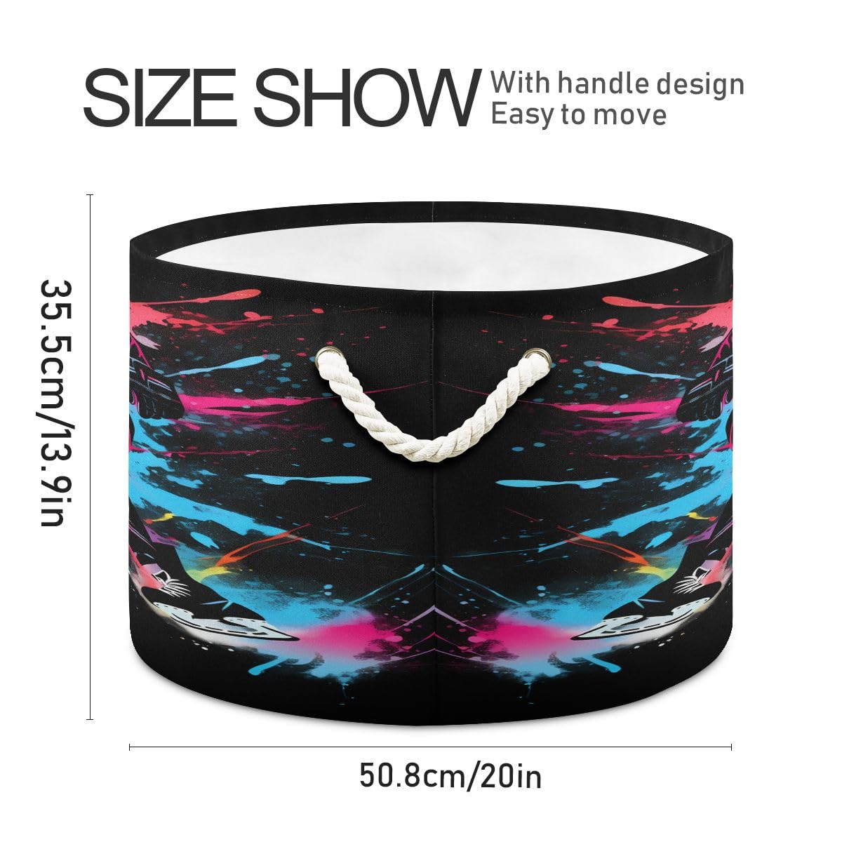 Round Storage Basket Colorful Abstract Ice Hockey Player Open Home Storage Bin 20 * 13.9in