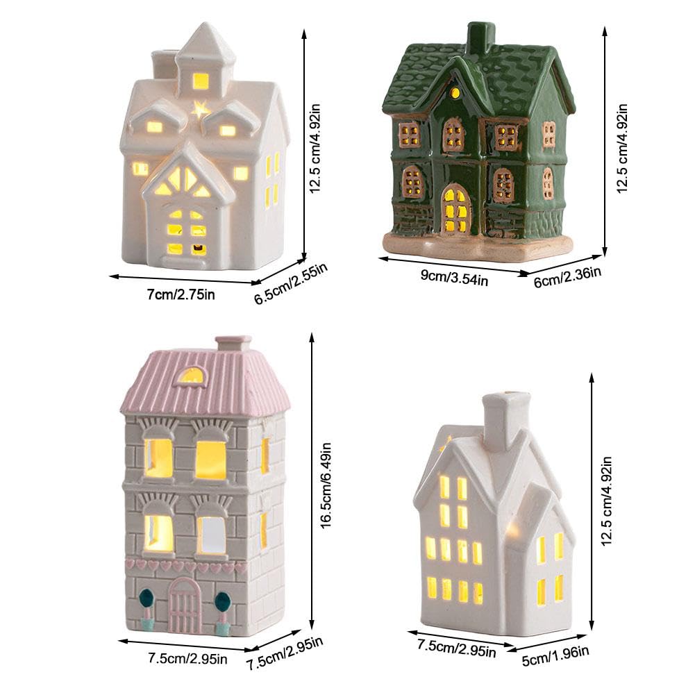 Maisons de village de Noël en céramique, petites figurines de village de Noël lumineuses, scène de neige, décoration de table pour bureau, cheminée de Noël, décoration de fête de Noël