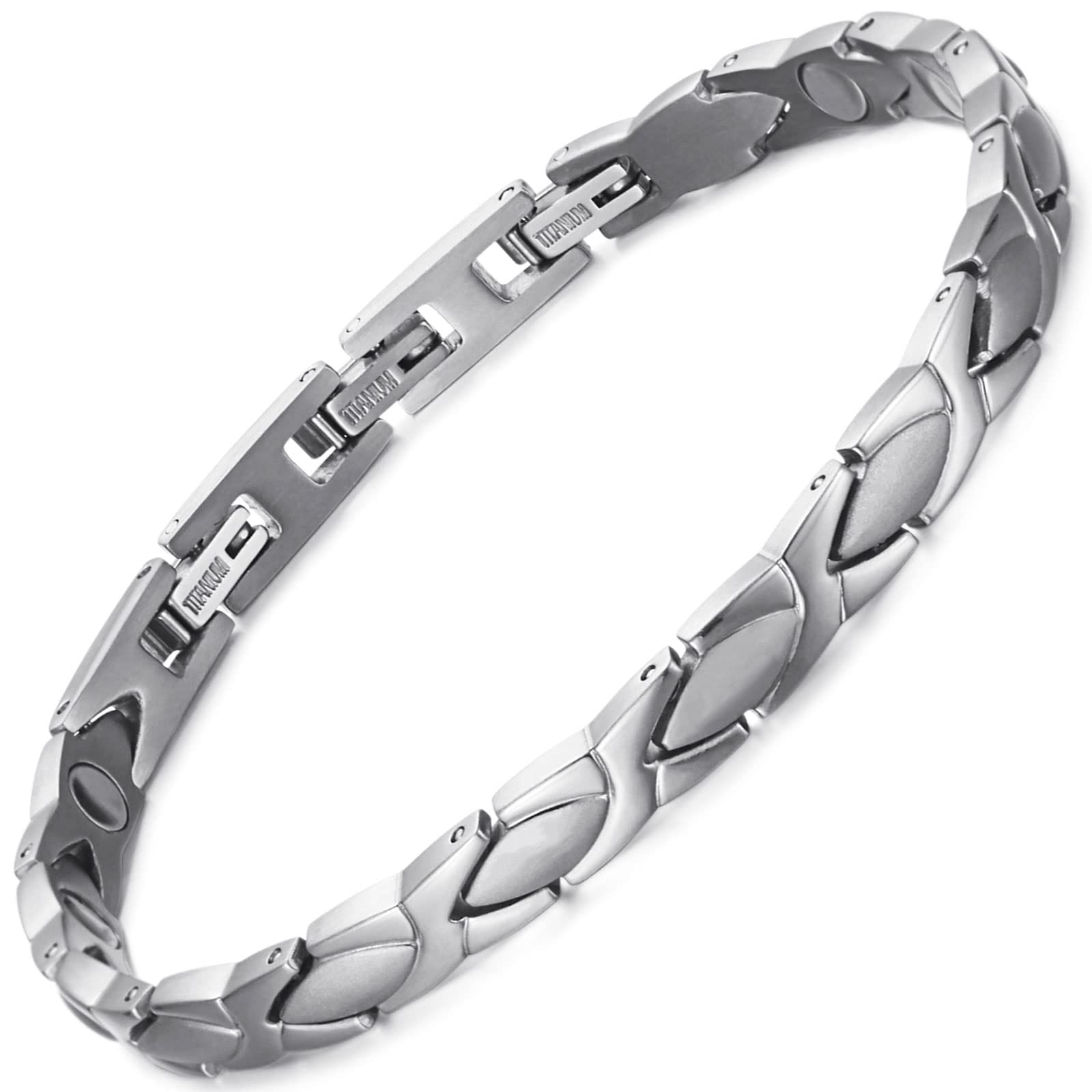 RainSo Silver Pure Titanium Magnetic Bracelet for Women Super Light Magnetic Bracelet with Adjustable 3 Smart Buckle with Gift Box