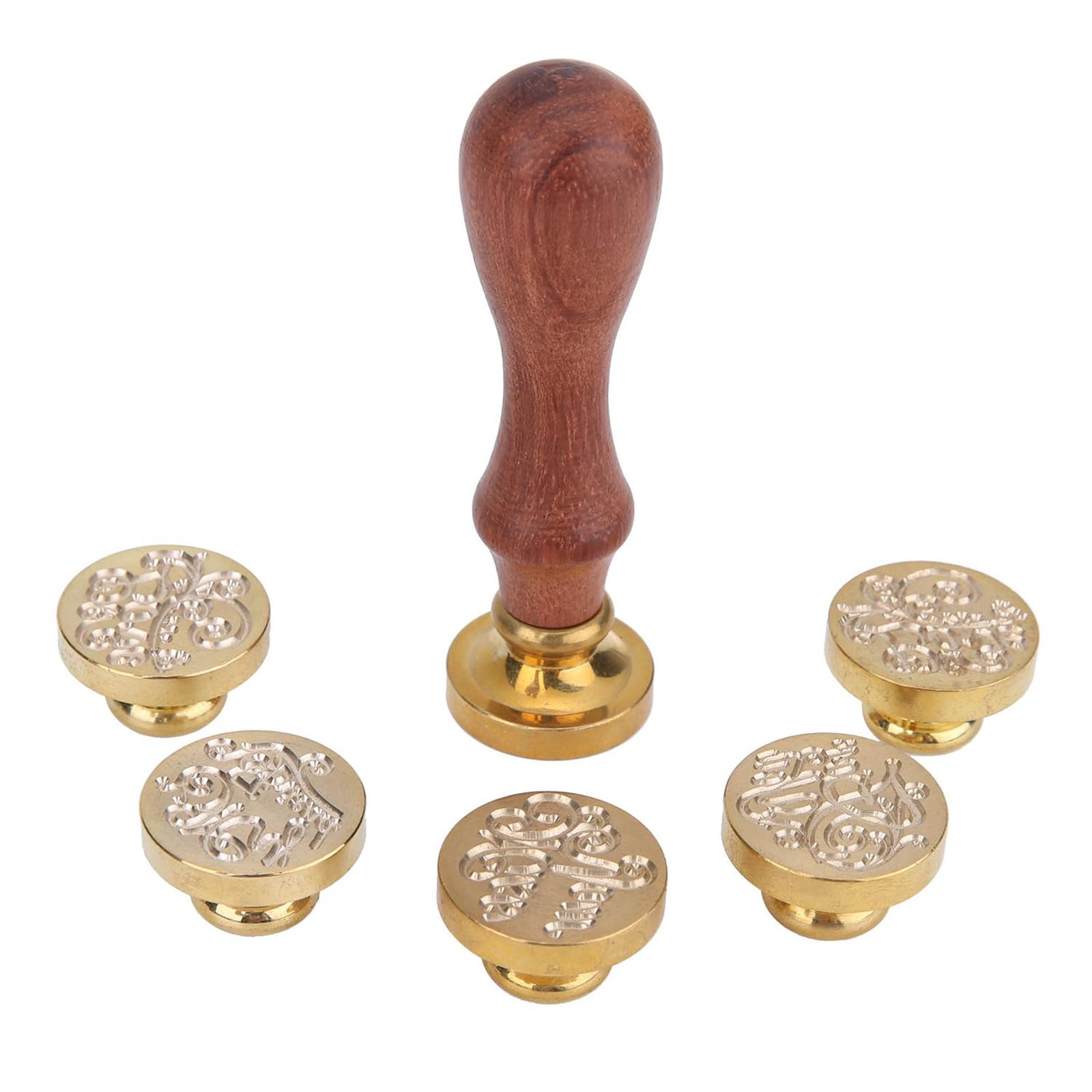 Buxuaaaa Wood Handle Seal Stamp Head with 5 Replaceable Stamp Head for Seal Envelope Card Invitation Scrapbooking Embellishment Unique Embellishments