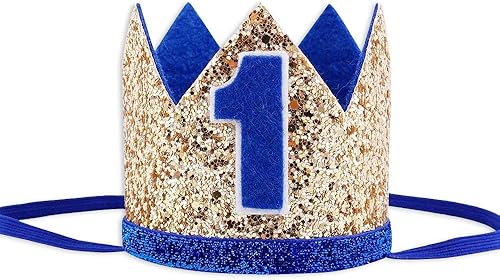 Corona de primer cumpleaños para el primer cumpleaños para bebés, niños, príncipe, sombrero de cumpleaños brillante, diadema para decoración de fotos