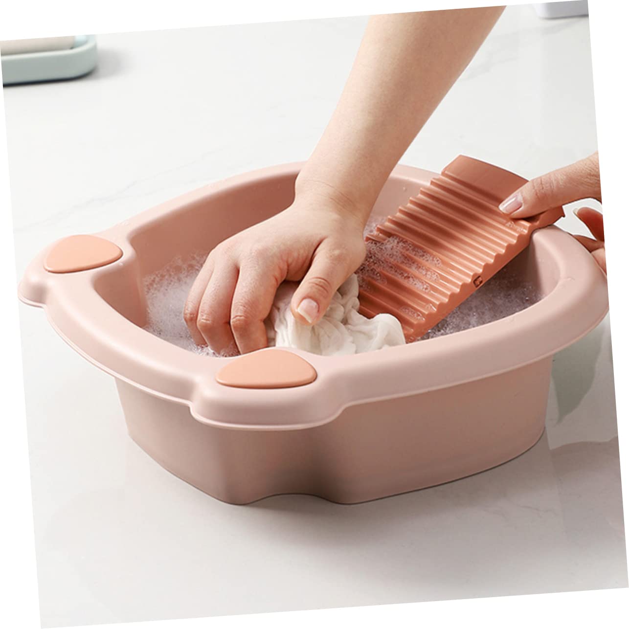 Ciieeo Waschbrett und Zuhause für Studentenwohnheim Handwaschbecken aus Pp in Rosa Robust und Formstabil Klein und Platzsparend zum Händewaschen von Kleidung