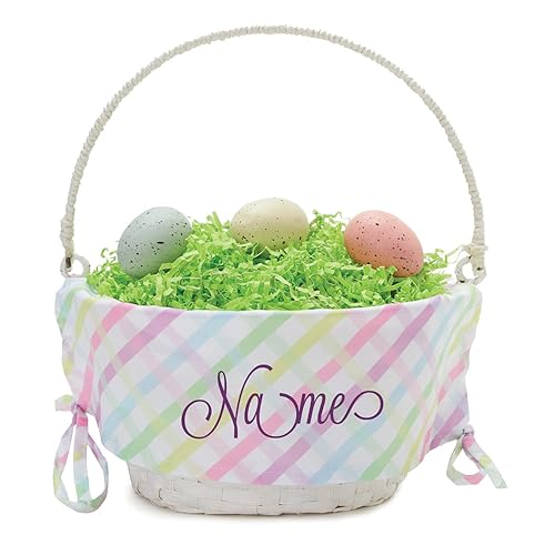 Vista 9 de Cesta de huevo de Pascua personalizada con asa y nombre personalizado Forros de cesta de Pascua multicolor Cesta blanca Cestas de Pascua Hilo