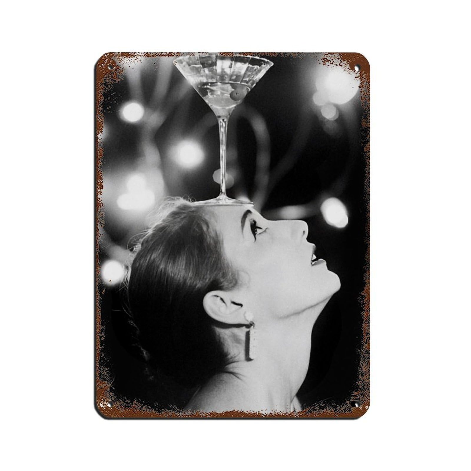 Black And White Martini Poster Tin Sign Vintage Metal Pub Club Cafe Bar Home Wall Art Decoration Poster Retro 12x16inch(30x40cm)