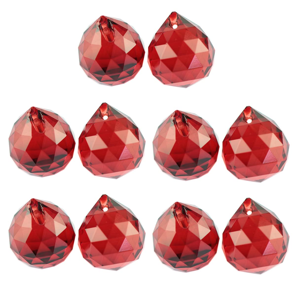 Queenbox 10pcs 20mm Crystal Suncatcher Prism Ball Rainbow Hanging Pendants Maker with Hole for Chandelier Feng Shui Window, Red