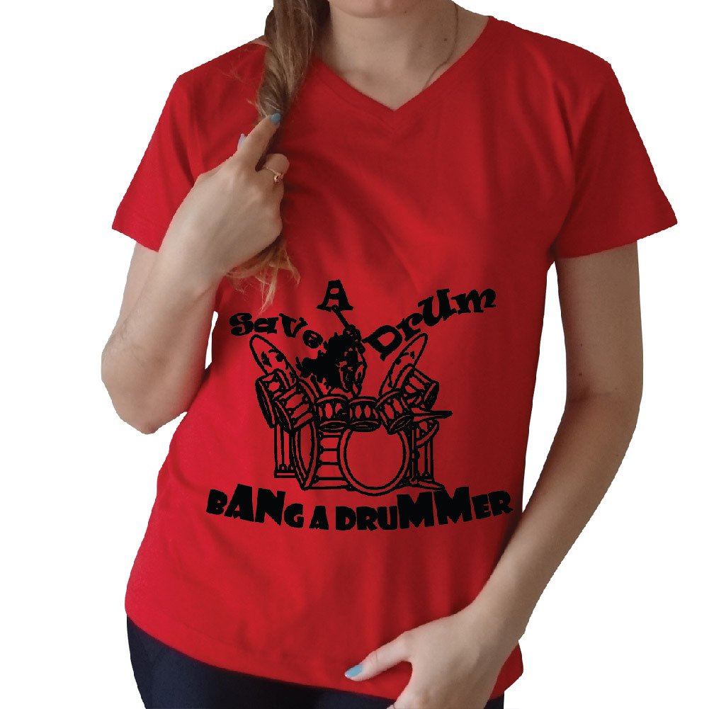 Save a drum bang a drummer V-Neck T-Shirt