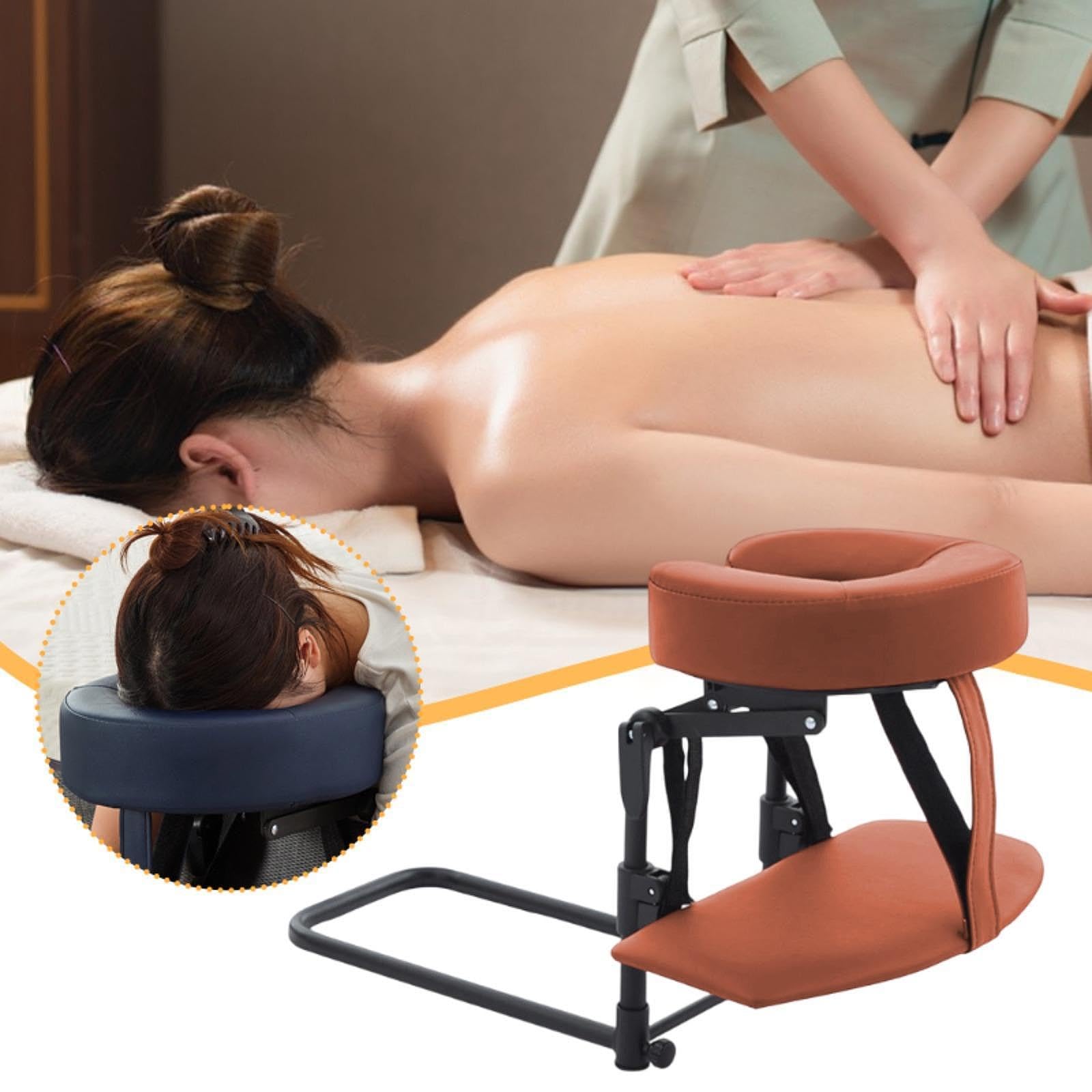 Oreiller de Massage Facial pour Lit, Appuie-Tête Ergonomique et Réglable avec Support pour Mains, en Mousse PU et Alliage, Kit de Soin pour SPA à Domicile/Institut de Beauté, Rouge Marron