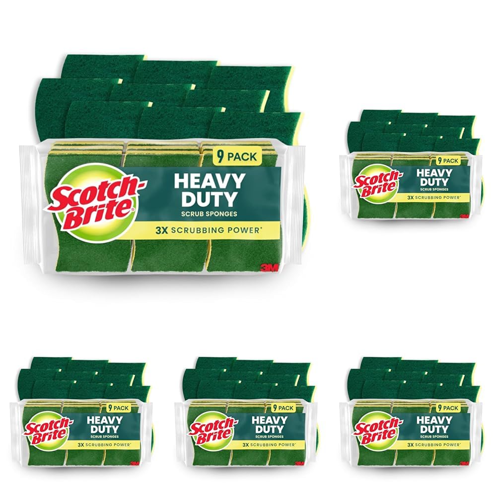 Scotch-Brite Heavy Duty Scrub Sponges, for Washing Dishes and Cleaning Kitchen, 9 Scrub Sponges (Pack of 5)