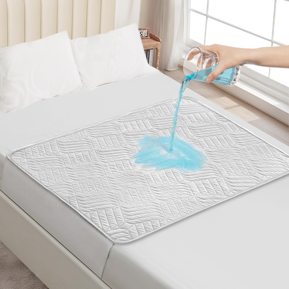 DUJUIKE Assorbente Per Incontinenza Lavabile Con Ali, Coprimaterasso Impermeabile, Lenzuolo Assorbente Riutilizzabile Per Incontinenza E Pipì A Letto, Fondo Antiscivolo (Bianco, 90×135cm)