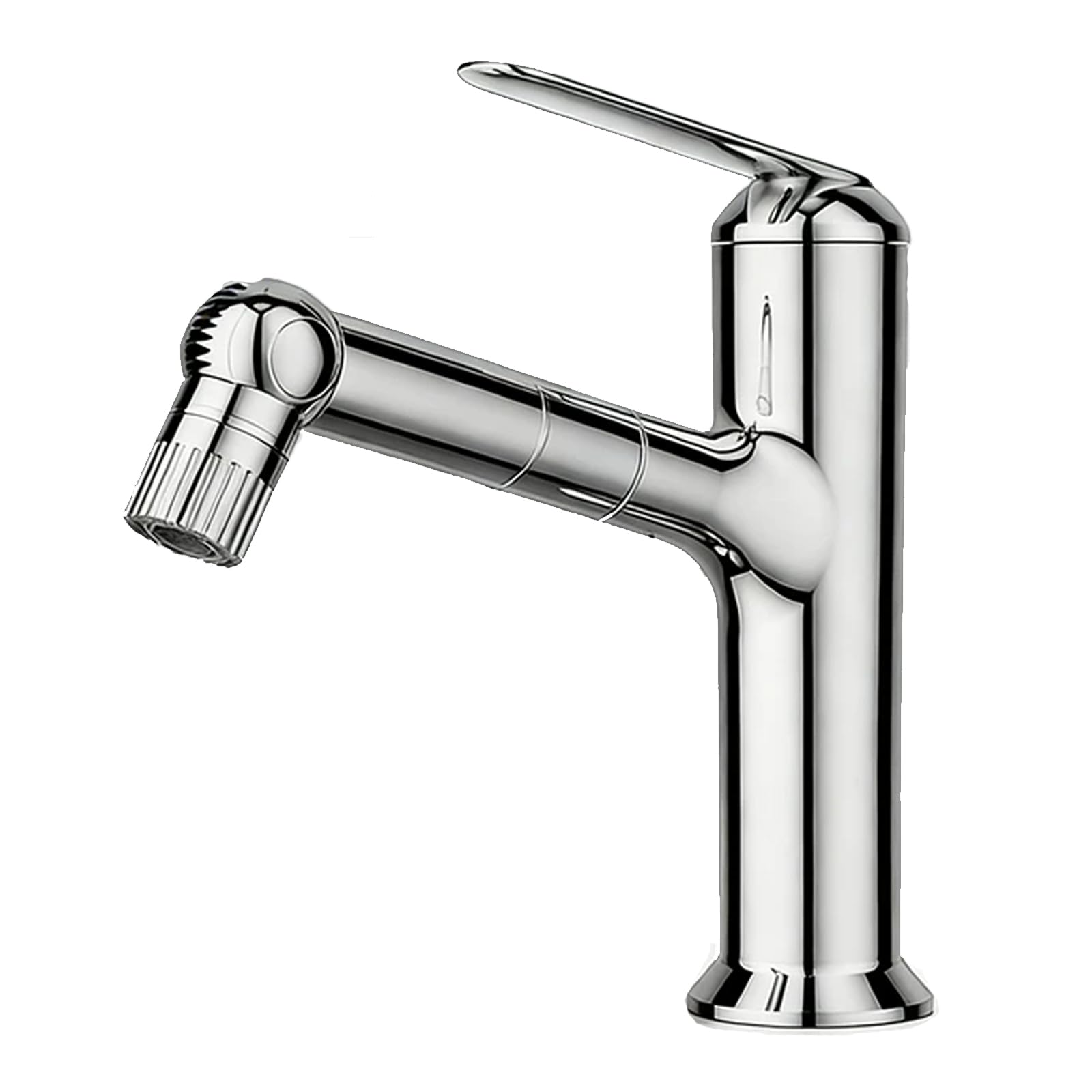 JRUIA Single Handle Grey Bathroom Faucet, Pull Out Kitchen Sink Faucet, Hot And Cold Water Supply, Two Water Outlet Modes,Silver