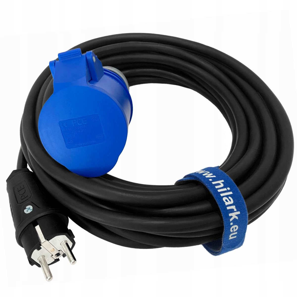 Hilark Cable Tech Extensión eléctrica H07RN-F 3g2,5 mm (3x2,5 mm), enchufe industrial CEE enchufe de 3 pines, adaptador para camping, caravana, barco, astillero (15 metros, azul, negro)