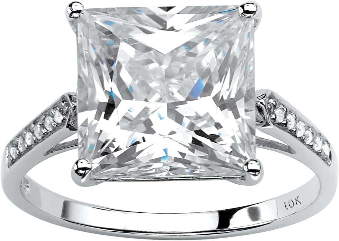 PalmBeach 10K White Gold Princess Cut Cubic Zirconia Engagement Ring Sizes 6-10