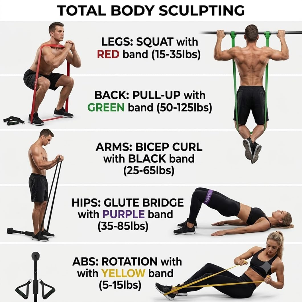 Set Bande di Resistenza per Trazioni, Elastici Fitness Professionali a 5 Livelli, Bande di Assistenza per Trazioni per Uomo e Donna, Elastici Lunghi per Allenamento di Tutto il Corpo