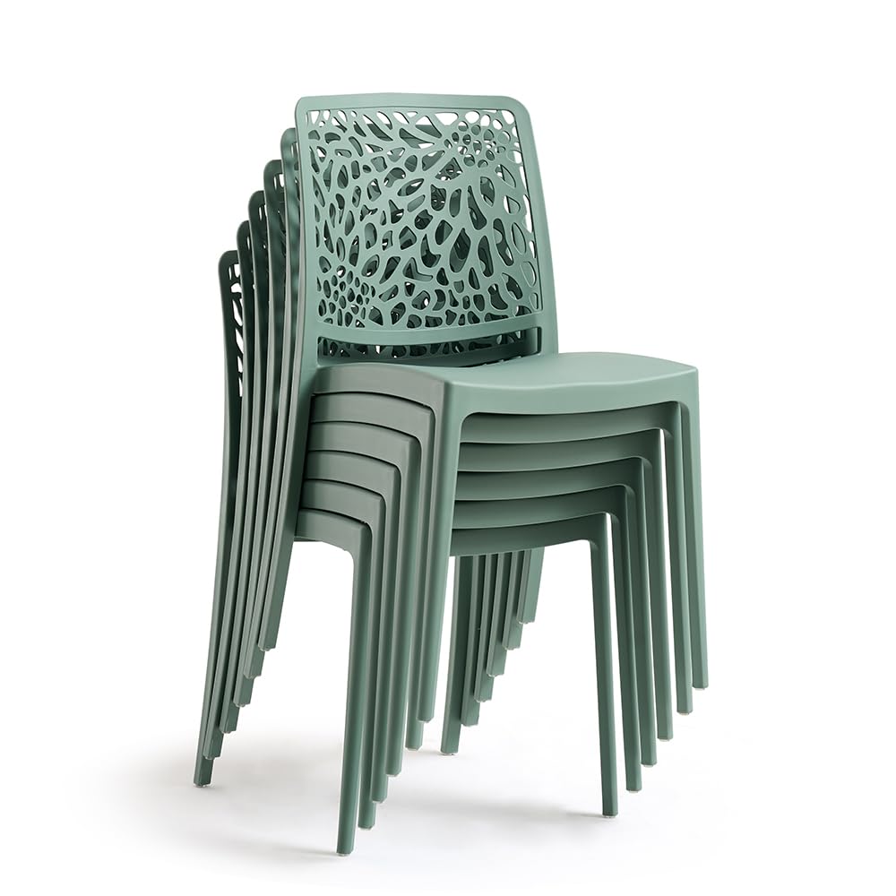 SIEDITI FUORI E DENTRO Chaises de Jardin en polypropylène avec Fibre de Verre, chaises empilables pour extérieur ou intérieur, Design Moderne et Naturel - Sole (6 chaises, Vert Sauge)