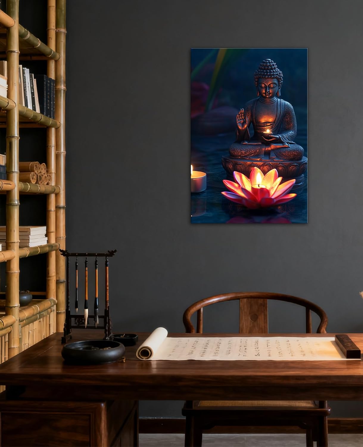 Zen Buddha Framed Canvas Wall Art Buddhist Meditation Paintings Buddism Buddha Statue Poster Prints for Living Room Home Office Wall Decor(Artwork-2,28"x42")