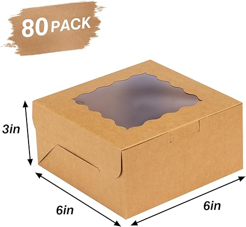 Vista 9 de Moretoes 15 cajas de galletas con ventana, cajas de panadería marrón de 6 x 6 x 3 pulgadas para golosinas, pasteles pequeños, postres, donas