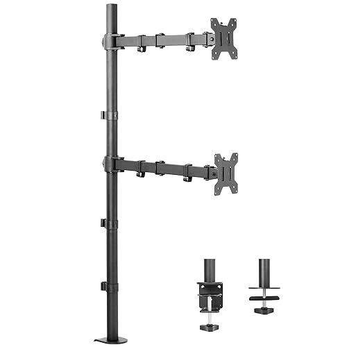 VIVO Extra Tall Vertically Stacked Dual Monitor Desk Mount Stand with 99 cm Stand-up Pole, Fully Adjustable Extended Arms, Fits 2 Screens up to 27 inches, STAND-V012T - Black