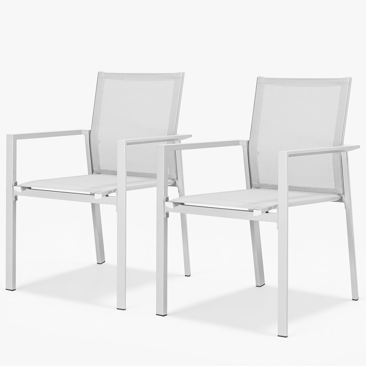 Stackable Patio Dining Chairs Set of 2, Never-Rust Aluminum Outdoor Dining Chairs Patio Chairs Set, Full-Wrap Textilene Stackable Dining Chairs with High Back for Deck, Lawn, Garden, Warm Gray