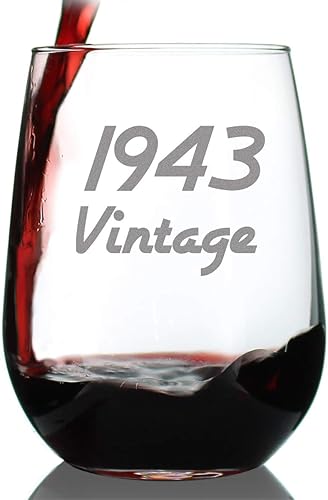 Vintage 1943-81st Birthday Stemless Wine Glass Gifts for Women & Men Turning 81 - Bday Party Decor - Large Glasses
