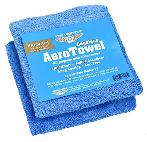 Aero Cosmetics Premium Edgeless Microfiber Towels (2-Pack) Super Soft, Super Absorbent, Long Lasting, Lint Free for waterless car wash and Wet Washing!