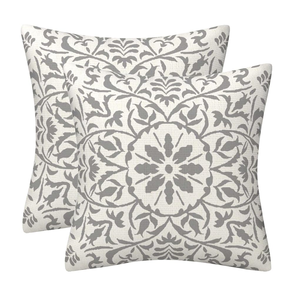 GAAFOSIPH Set of 2 Grey Cushion Covers 40cm x 40cm Bohe Modern Double Sided Printed Square Linen 16 x 16 inches Cushions Cover Home Decorations Pillow Cover for Sofa Bed Garden