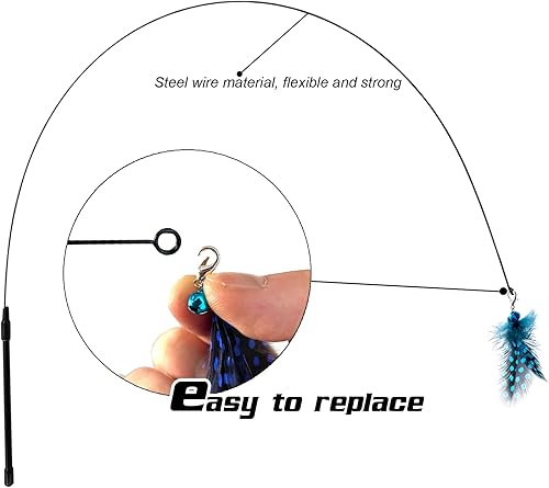 Miniatura 3 de AcceLeah Juguetes de varita para gatos, juguete interactivo de plumas con 10 reemplazos, ideal para gatos y gatitos de interior