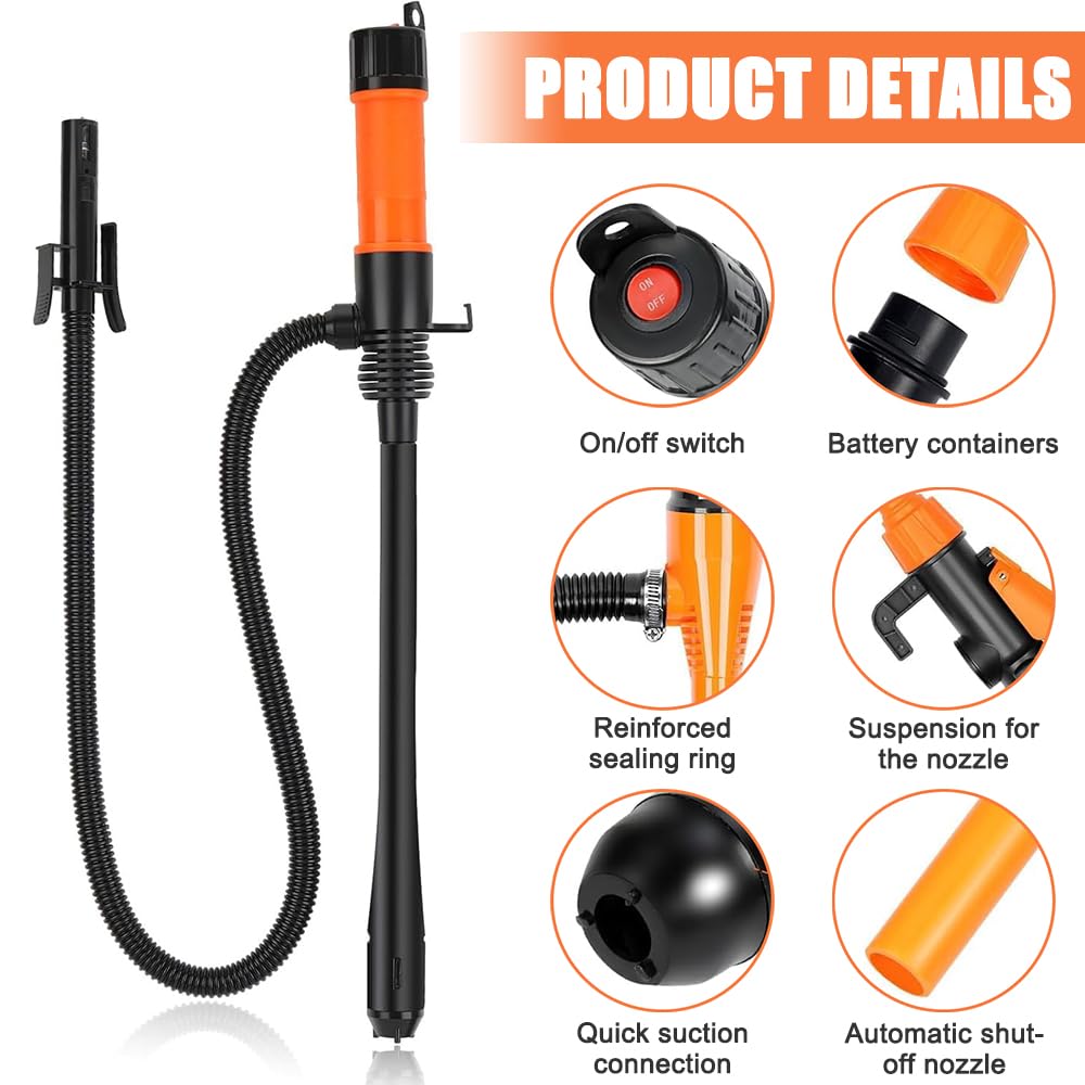 Pompa Travaso Benzina, Afenau 2,4 GPM Pompa Aspira Liquidi, Alimentazione a Batteria Pompetta Aspira Liquidi, Portatile Pompa Acqua a Batteria, Pompe a Sifone Pompa a Benzina Elettrica a Batteria