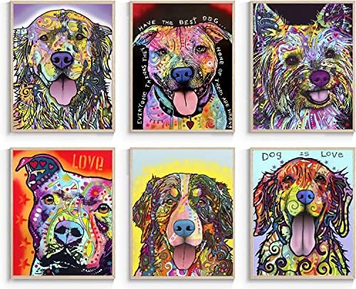 Watercolor Dog Canvas Wall Art Prints,Dean Russo Dog Canvas Art Wall Poster,Lovely Dog Poster Abstract Animal Labrador Retriever Words Art Print Pet Dog Posters,Wall Art Canvas for Living Room Funny & Cute Pet Painting Animal Artwork for Pet Lovers Kid Bedroom Pet Room Decor ,Gift.Set of 6(Unframed,8”X10”inches）