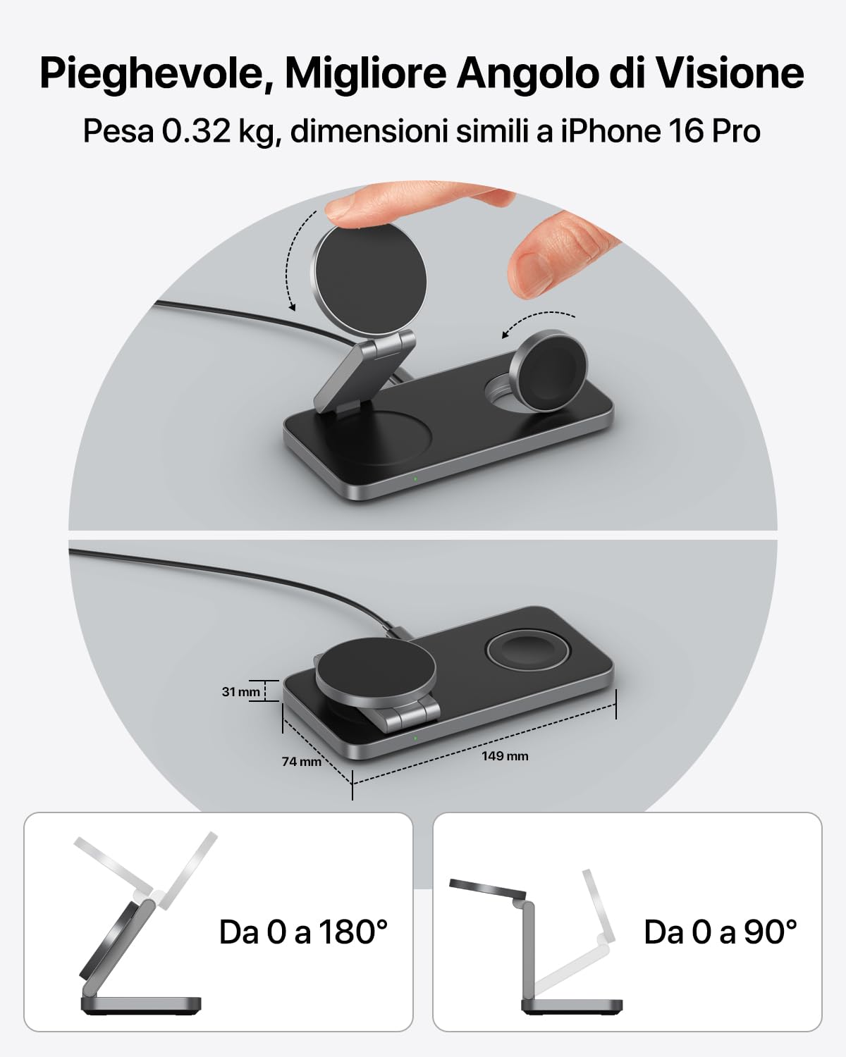 EXW Caricatore Wireless con Qi2.2 25W Compatibile con MagSafe, Stazione di Ricarica Wireless 3 in 1 per iPhone 17 16 15 14 13 12, Apple Watch 11-4/Ultra/SE, AirPods, con 35W Adapter