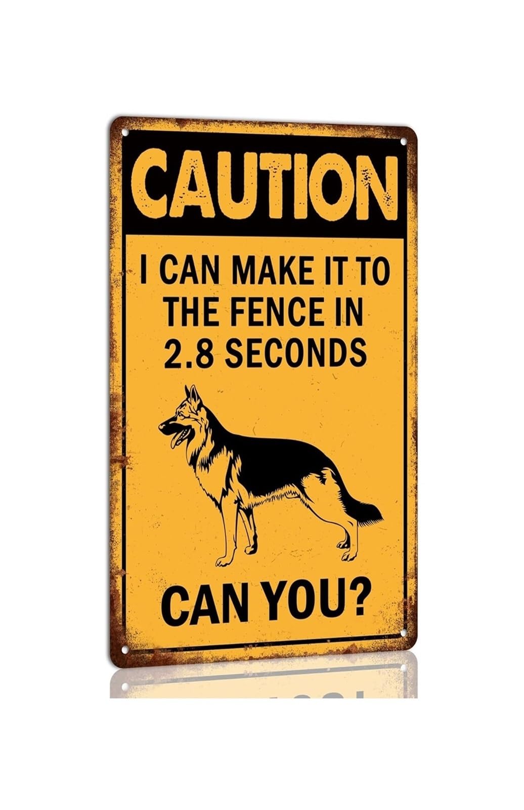 IDGTTLDF Novelty Farmyard Sign Caution I Can Make It to the Fence in 2.8 Seconds Metal Tin Dog Warning Plaque for Garden Yard Ranch Farm Decor 8 X 12 inch