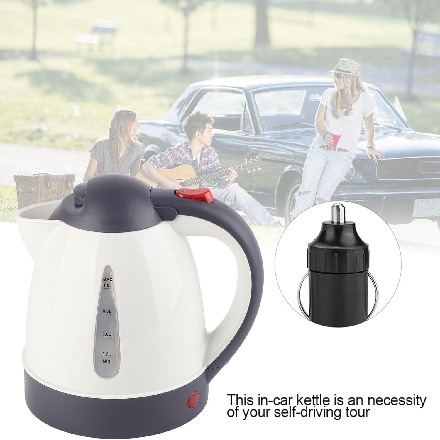 Ejoyous Hervidor de Agua Portátil, 1000 Ml 24 V Hervidor Eléctrico Portátil para Coche CamiónBotella de Calentador de Agua de Acero Inoxidable, Botella para Té Y Café, Calentador Rápido