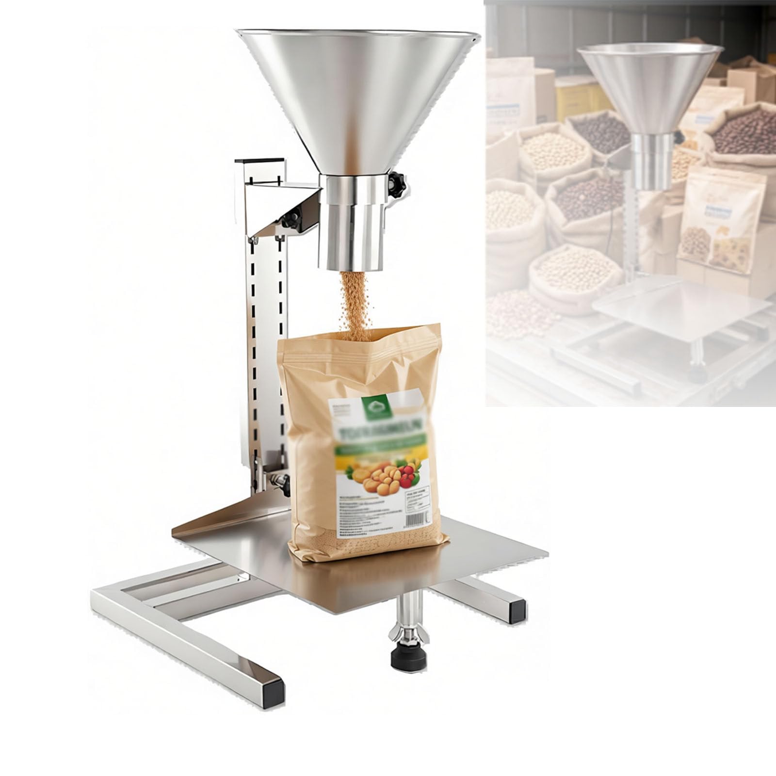 DzkZen Prepared Foods Feeding Hopper With Support Stand Lifting Platform, 304 Stainless Steel Feeding Hopper, for Powder, Paste, Liquid, Granule 4cm