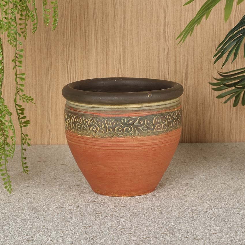 homes r us هومز أر أس Earthenware Plant Pot, Oak ed – Small Height: 20 Cm Length: 20 Cm Width: 20 Cm Oak