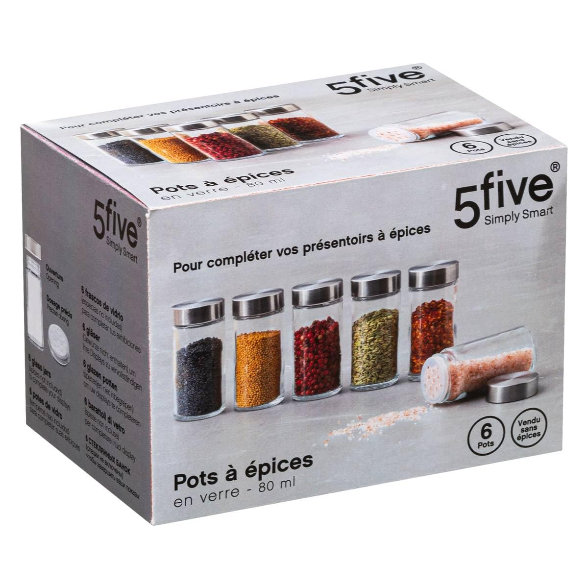 Secret de Gourmet - Coffret de 6 Pots à épices avec saupoudreur 80 ml