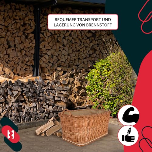 KOTARBAU® Weidenkorb für Brennholz - Holzkorb für Kaminholz - Erntekorb - 60x50 cm - Kaminholzkorb mit Henkel - Holz Tragekorb - Brennholzkorb - Weide - Natürlich - Naturfarbe