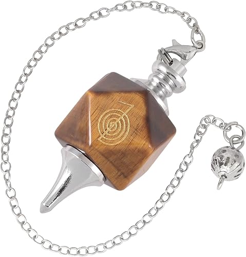 TUMBEELLUWA Péndulo de punto de cristal con patrón espiral para adivinación radiestesia, péndulo colgante de piedra de cuarzo facetado con cadena