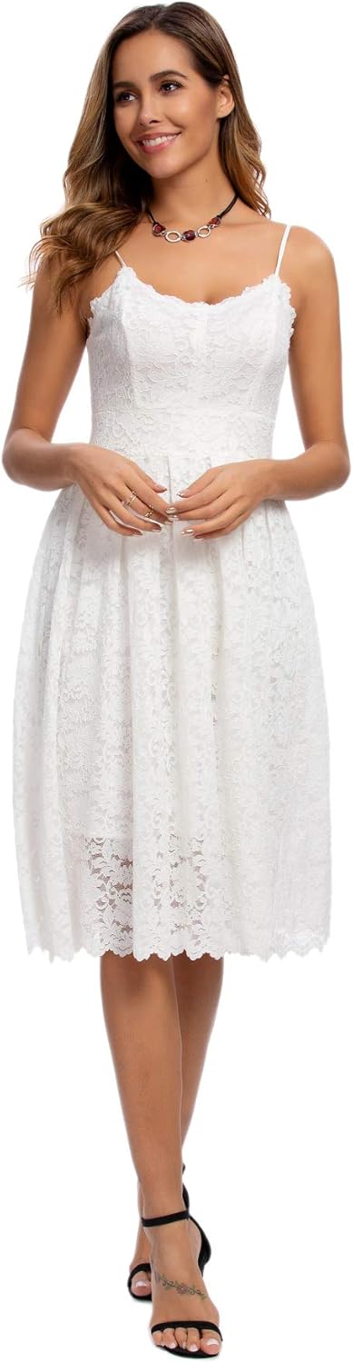 Atnlewhi Womens Spaghetti Strap V Neck Sleeveless A Line Lace Dresses for Evening Cocktail Formal Wedding Guest - Image 3