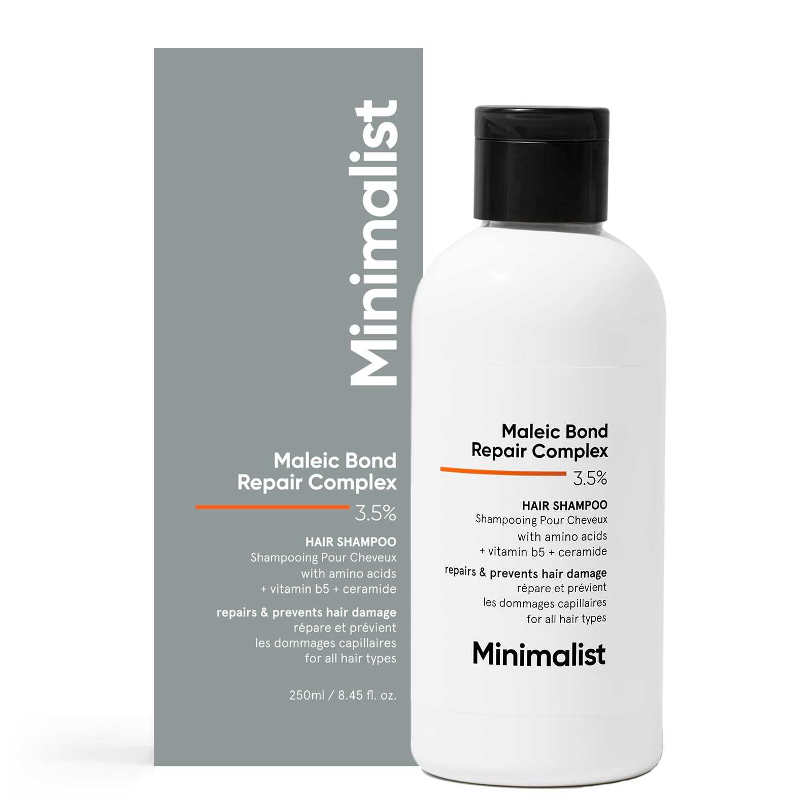 Minimalist Maleic Bond Repair Complex 3.5% Hair Shampoo with Ceramide, Coconut oil & Betaine | For Damaged & Frizzy Hair | For Women & Men | 250 ml