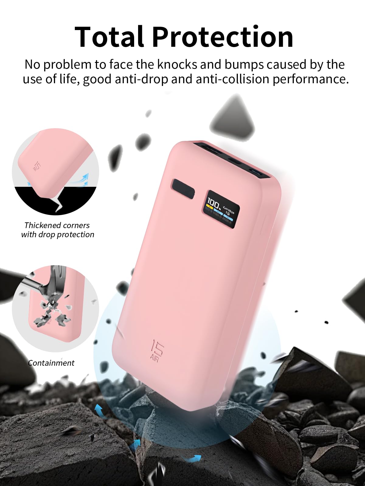 CUKTECH 15 Air Charger Power Bank 100 W, 15000 mAh, silikonowe etui – odporne na zarysowania, uderzenia, pyłoszczelne, przenośne, Slim Fit (różowe)