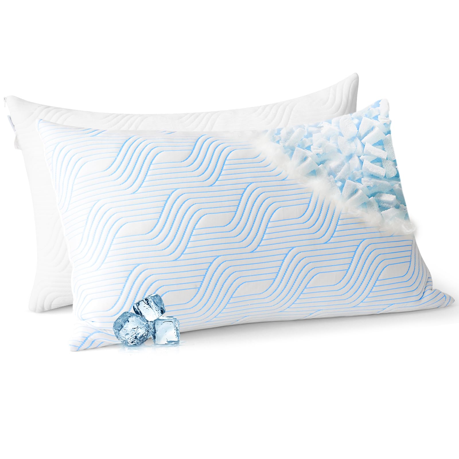 Cooling Bed Pillows for Sleeping 2 Pack Shredded Memory Foam Pillows Standard Size Set of 2 Adjustable Supportive