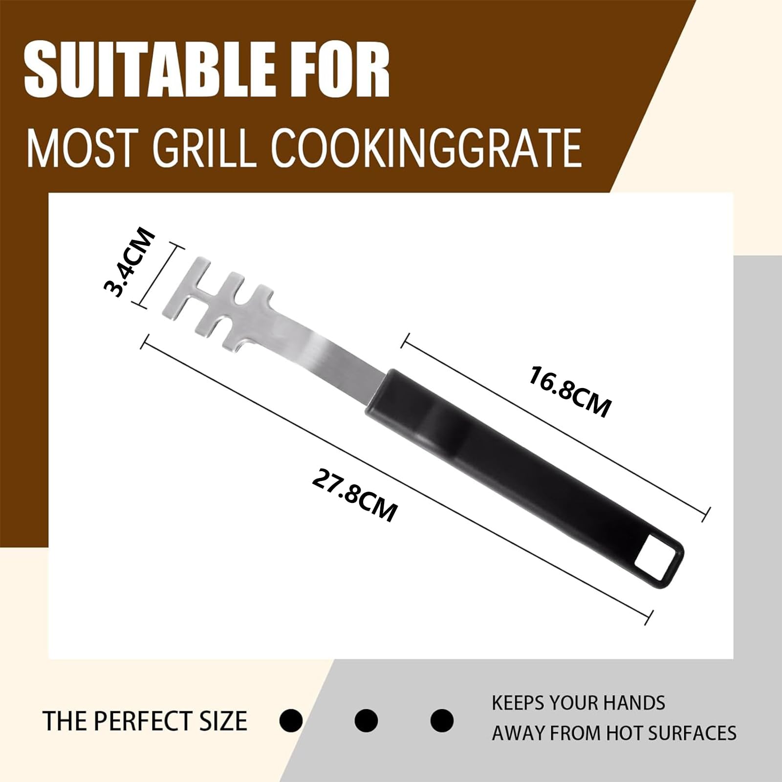 Podnośnik do rusztu ze stali nierdzewnej, zestaw 2 sztuk akcesoriów do grilla do rusztów żeliwnych i ze stali nierdzewnej, przybór do BBQ, uniwersalne narzędzie do grillowania, uchwyt 27,5 cm