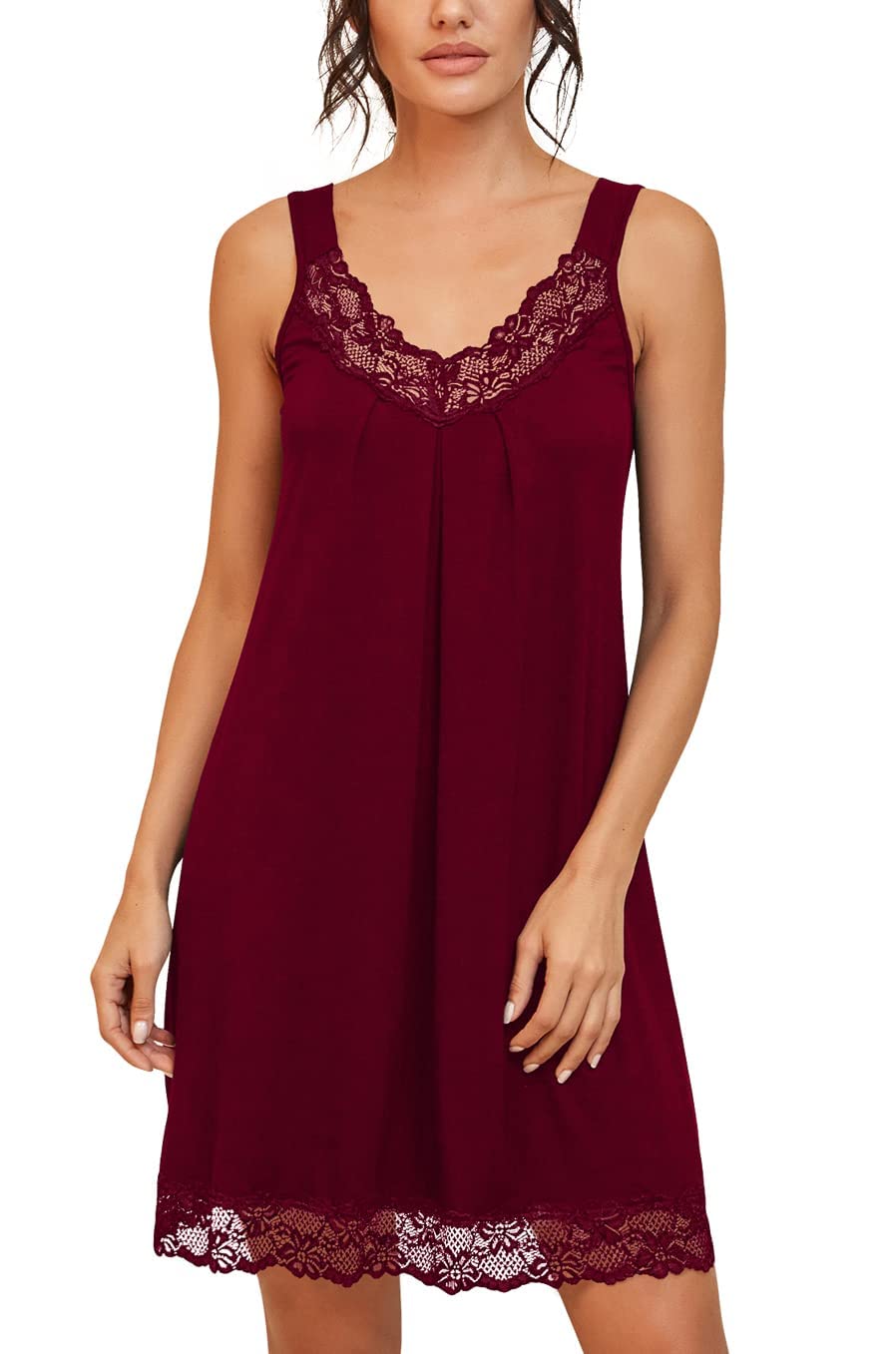 PrinStory Chemise de Nuit Ample en Dentelle pour Femme