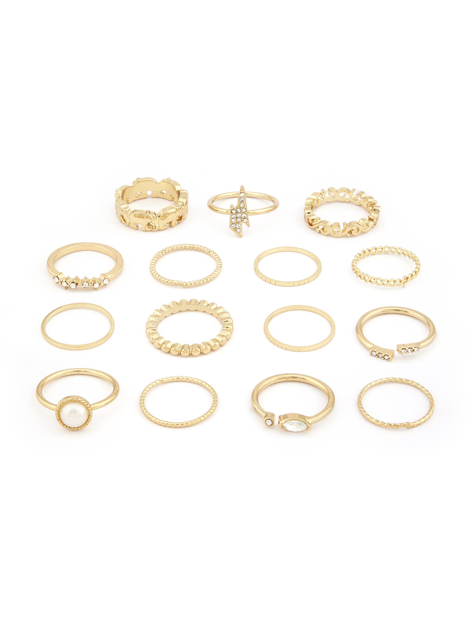ZAVERI PEARLS Set of 15 Gold Tone Contemporary Stackable Rings For Women-ZPFK13633 (B0B2LVF4SV) Amazon Price History, Amazon Price Tracker